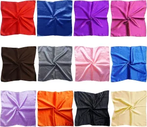 12 Set Mixed Designs Small Square Satin Womens Neck Head Scarf Scarves Bundle