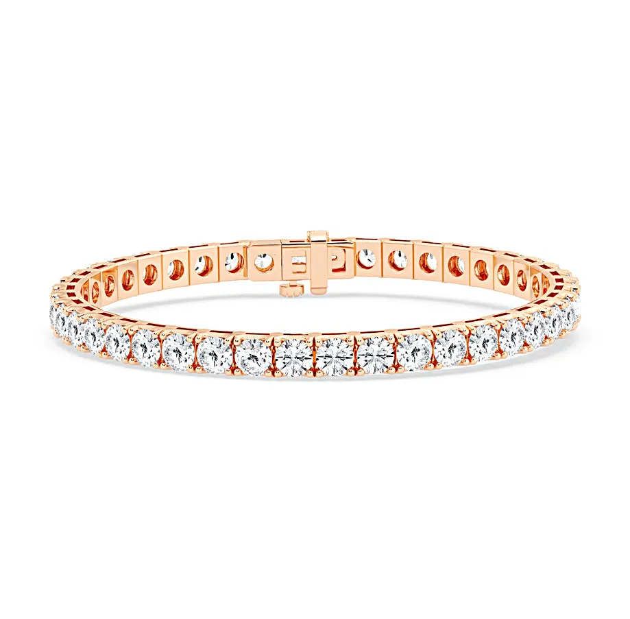 13.00 Carat tw Beautiful Pink Gold Round Brilliant Cut Shiny Diamond Ladies Tennis Bracelet.Secure Double Clasp.