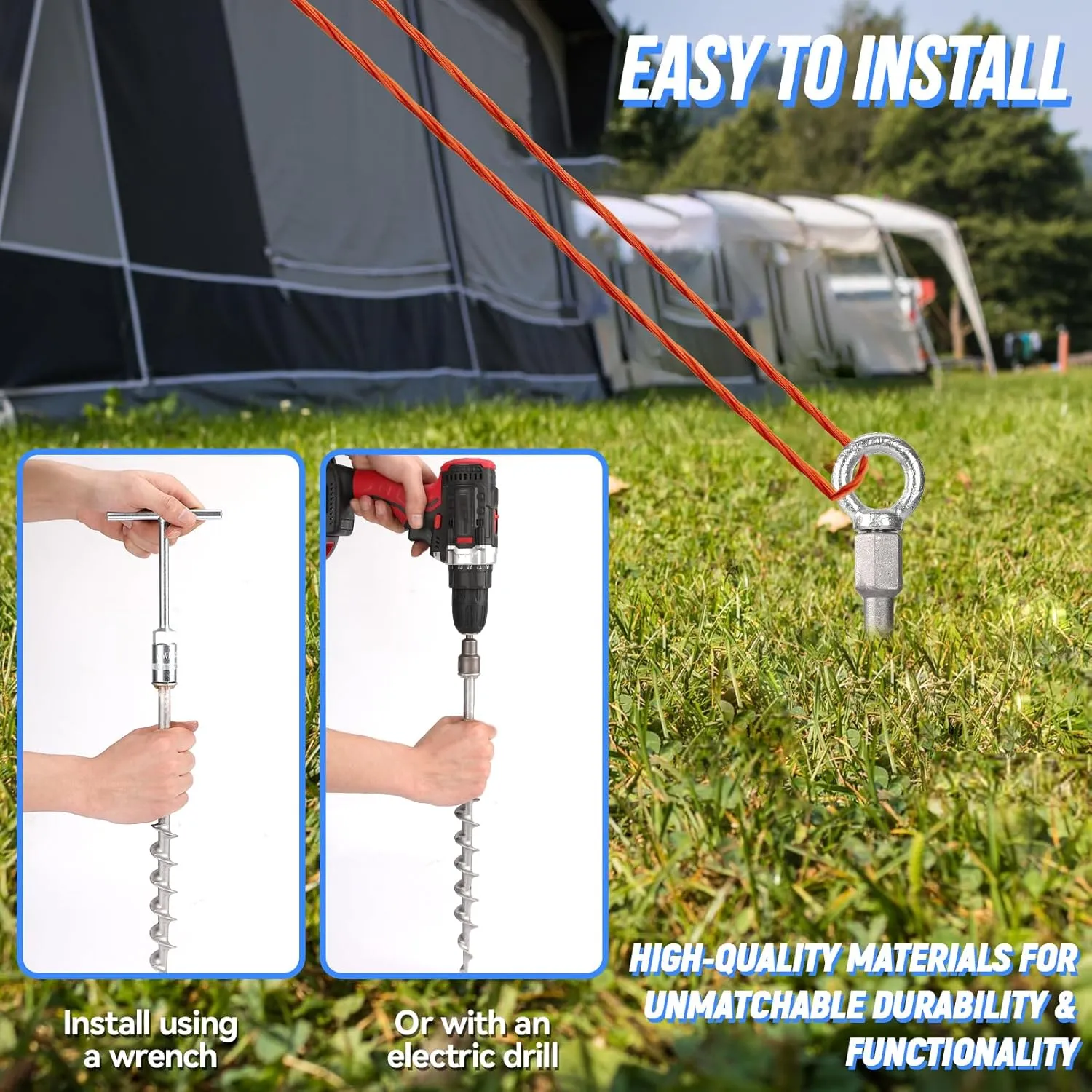 14" Ground Anchors Screw in Non-Rust Cast Aluminum Detachable Tent Stakes for Camping Tents,Sand,Trampoline,Swing Sets and Sheds4 Packs