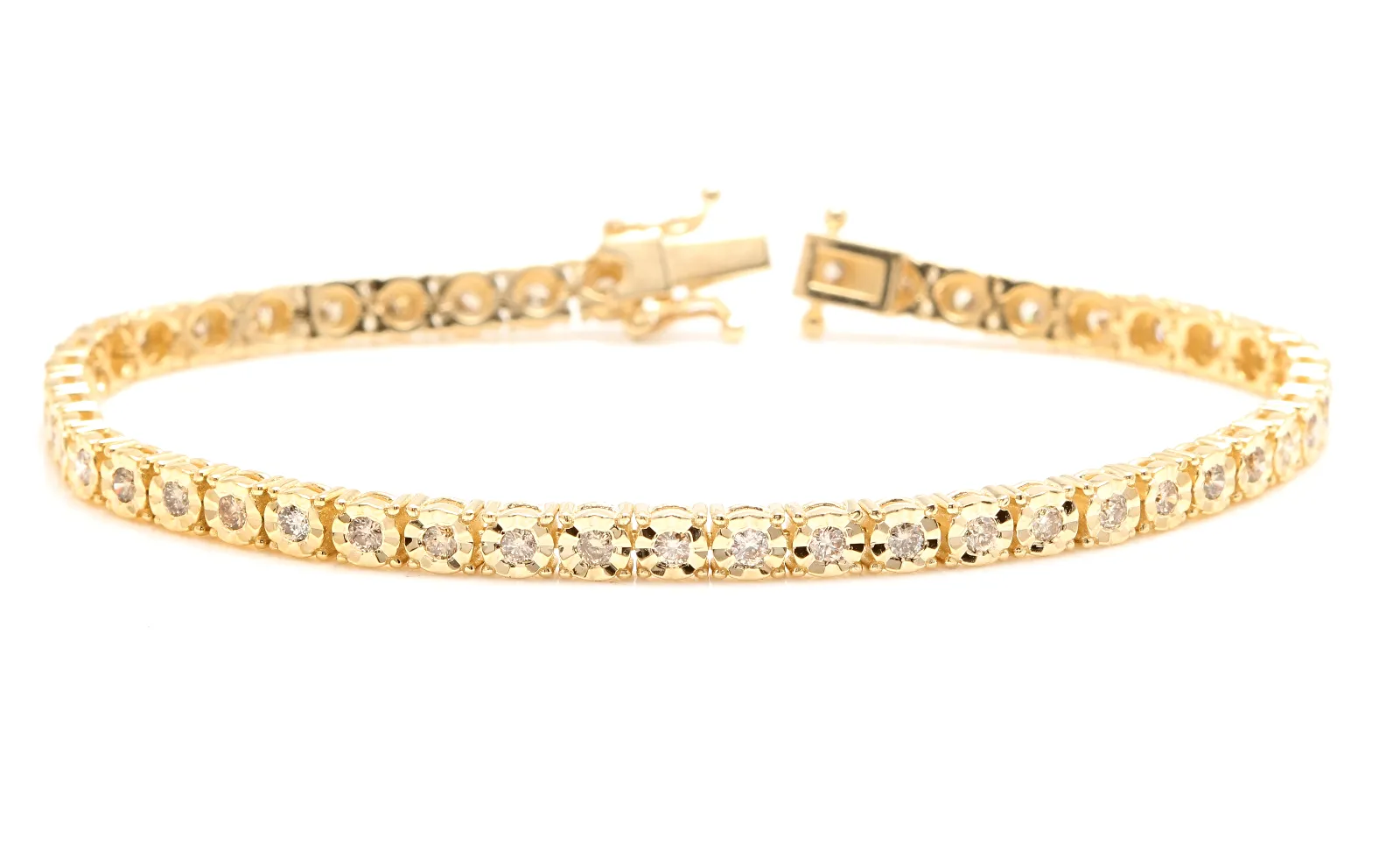 2.60 Carats Natural Diamond 14k Solid Yellow Gold Tennis Bracelet