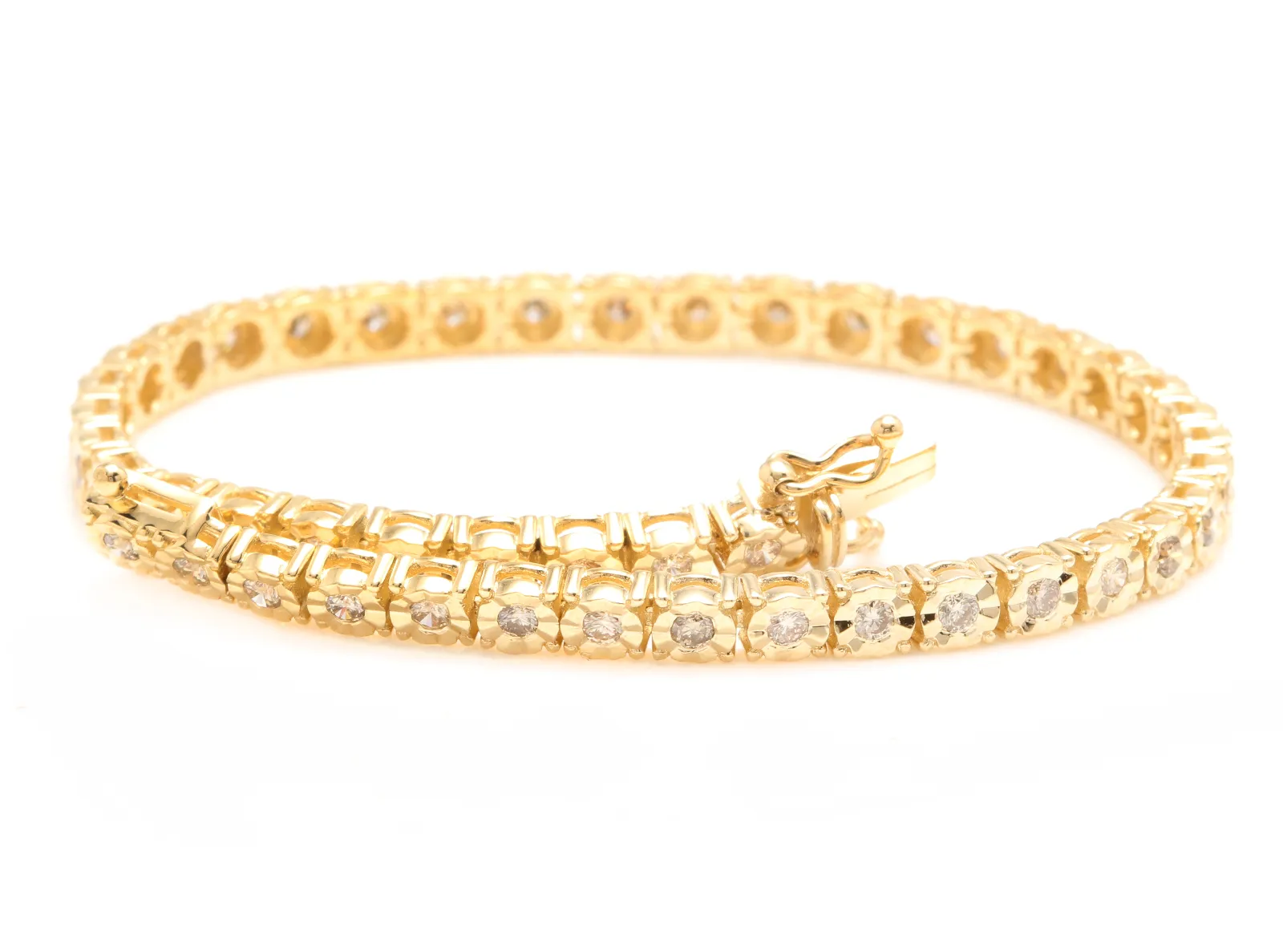2.60 Carats Natural Diamond 14k Solid Yellow Gold Tennis Bracelet