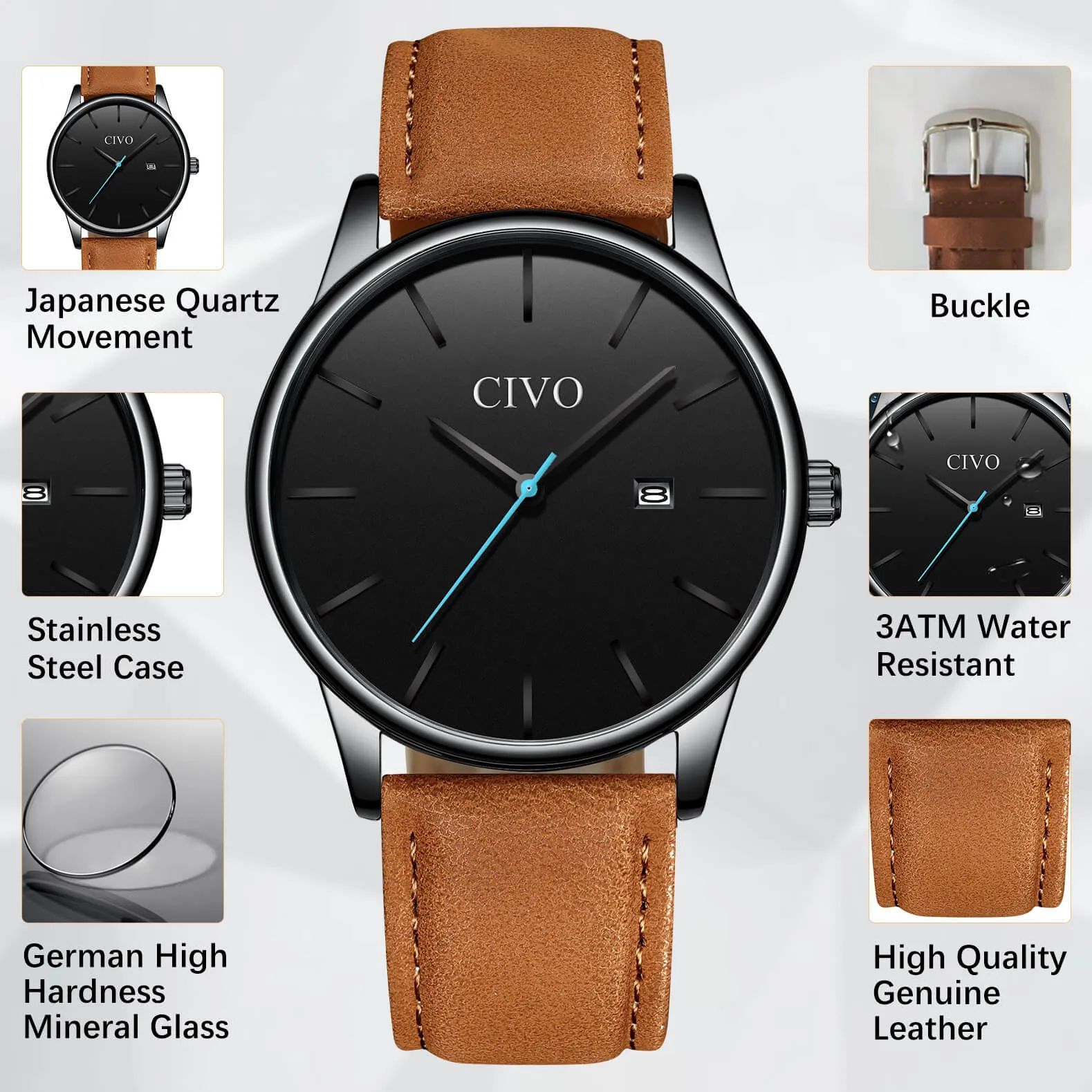 8082C | Quartz Men Watch | Leather Band