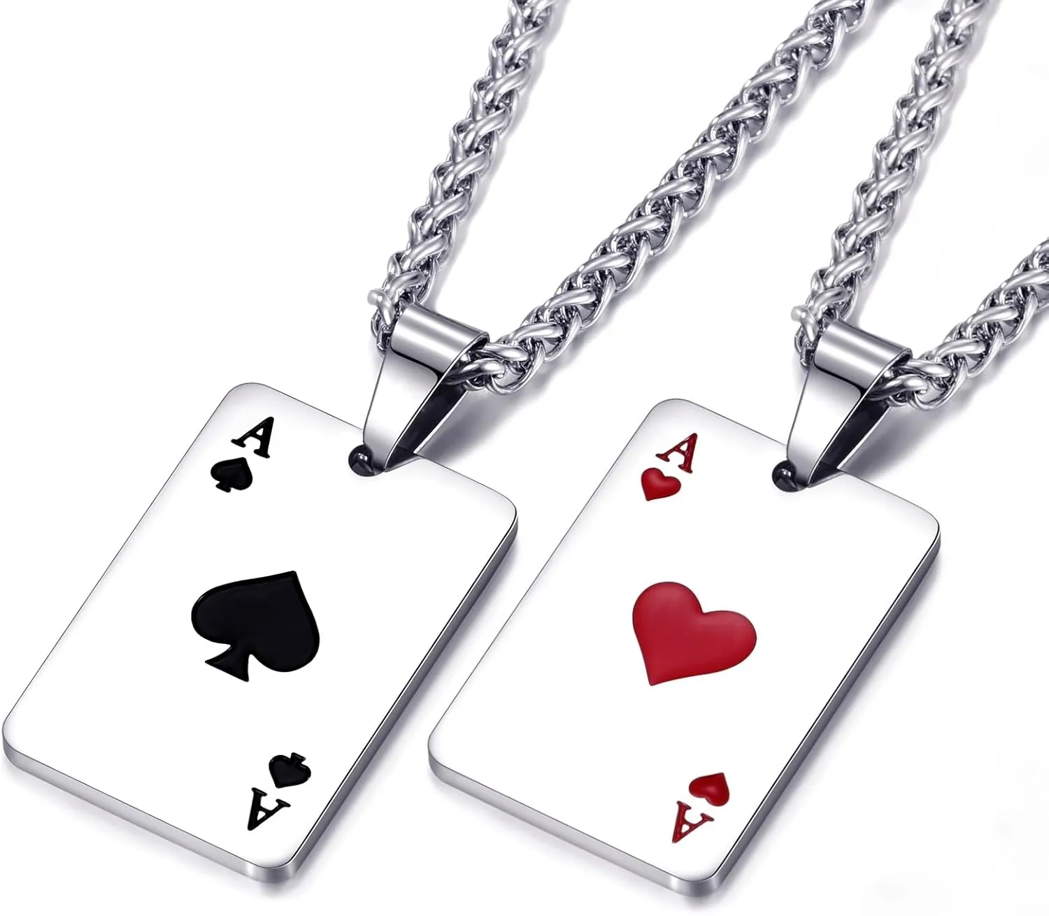 Ace Necklace for Men and Women Ace of Spades Heart Ace Poker Necklace 24 Inches Stainless Steel Chain