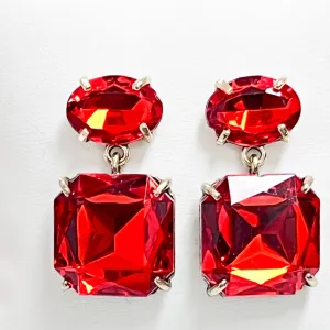 Adriana - Chunky Rhinestone Statement Earrings (Red)