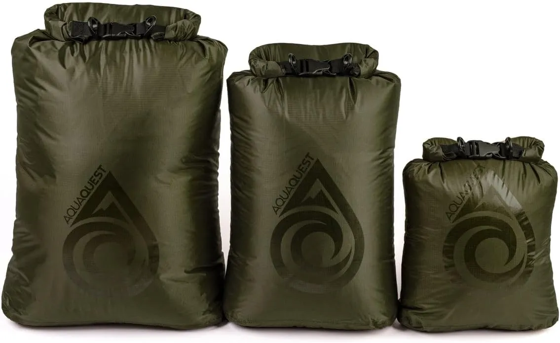 AquaQuest Rogue Dry Bag Set  10   20   30L Olive Drab  100% Waterproof Roll Top  Waterproof Roll Top