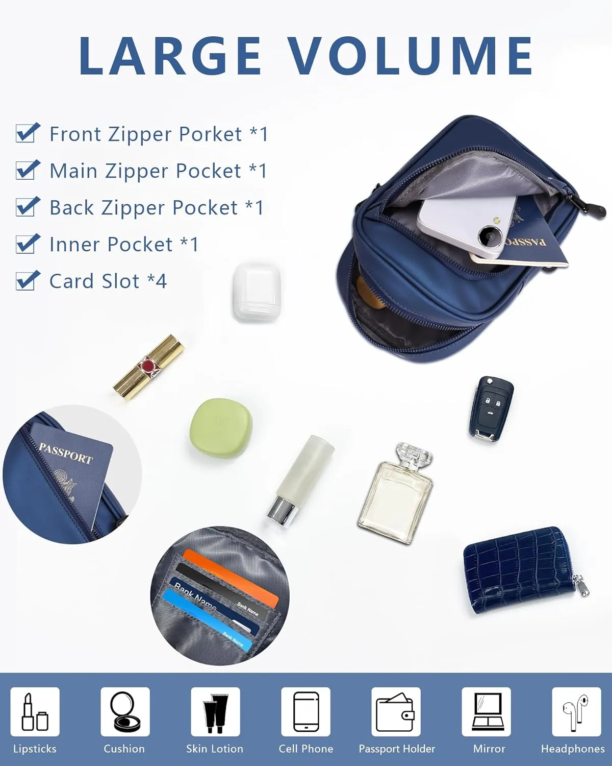 BAPHITY Small Sling Bag for Women and Men, Crossbody Bag Trendy, Fanny Packs Purses Chest Bag for Travel -Navy
