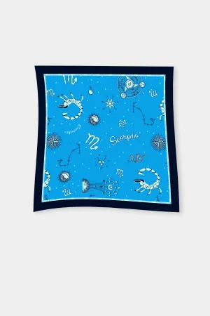 Blue Printed Scarves in Zodiac Print