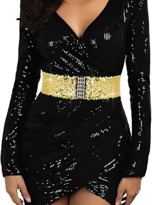 BODIY Women Stretch Wide Waist Belt Sequin Elastic Dress Belts Sparkly Waistband Cinch Belt