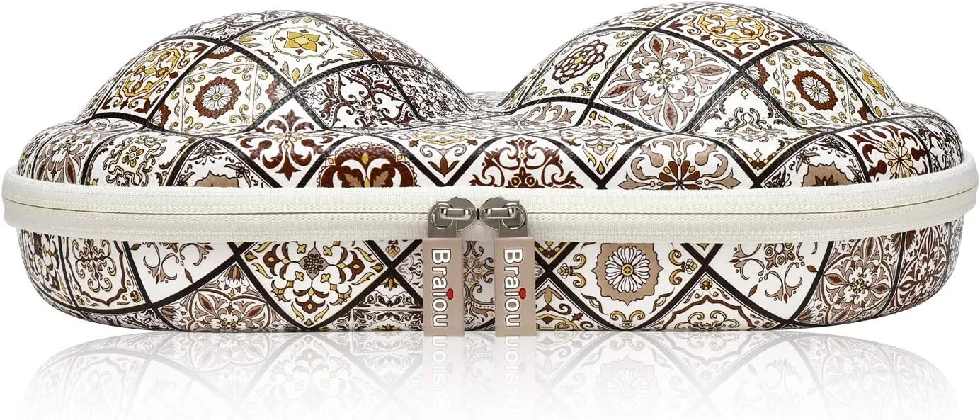 Bra Case Premium Lingerie Travel Bag Zip Underwear Organizer Bag for A-C Cup (Brown Plaid)