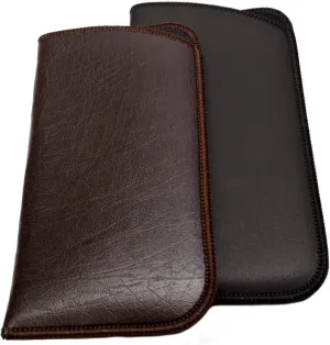 Calabria Unisex Full Slip Soft Eyeglass Case Black&Brown(2Pack) PU Leather & Felt