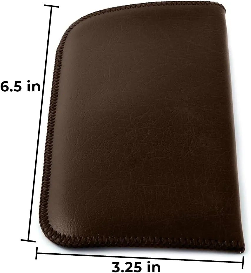 Calabria Unisex Full Slip Soft Eyeglass Case Black&Brown(2Pack) PU Leather & Felt