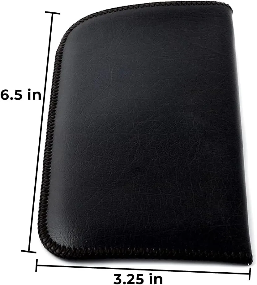 Calabria Unisex Full Slip Soft Eyeglass Case Black&Brown(2Pack) PU Leather & Felt