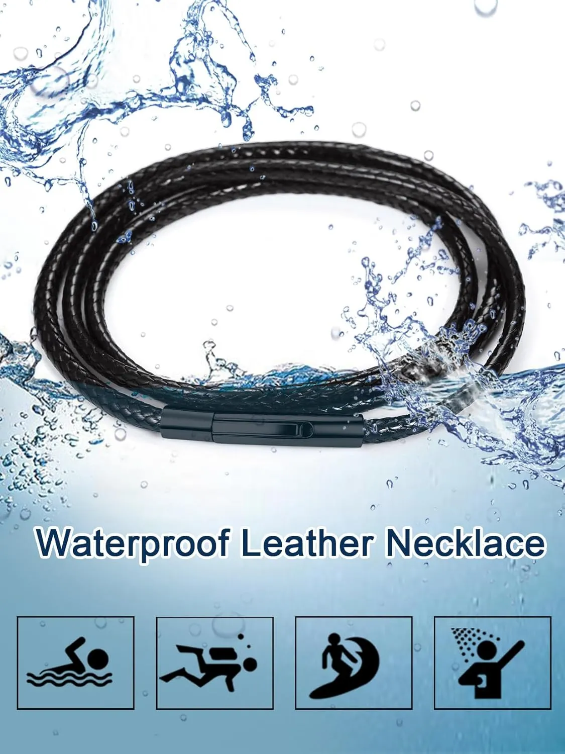 ChainsPro Men Waterproof Braided Leather Necklace Wax Rope Chain, Customize Available, 2/3mm Width, With Snap Clasp, 16??18" 20" 22" 24" 26" 28" 30"-Send Gift Box