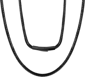 ChainsPro Men Waterproof Braided Leather Necklace Wax Rope Chain, Customize Available, 2/3mm Width, With Snap Clasp, 16??18" 20" 22" 24" 26" 28" 30"-Send Gift Box