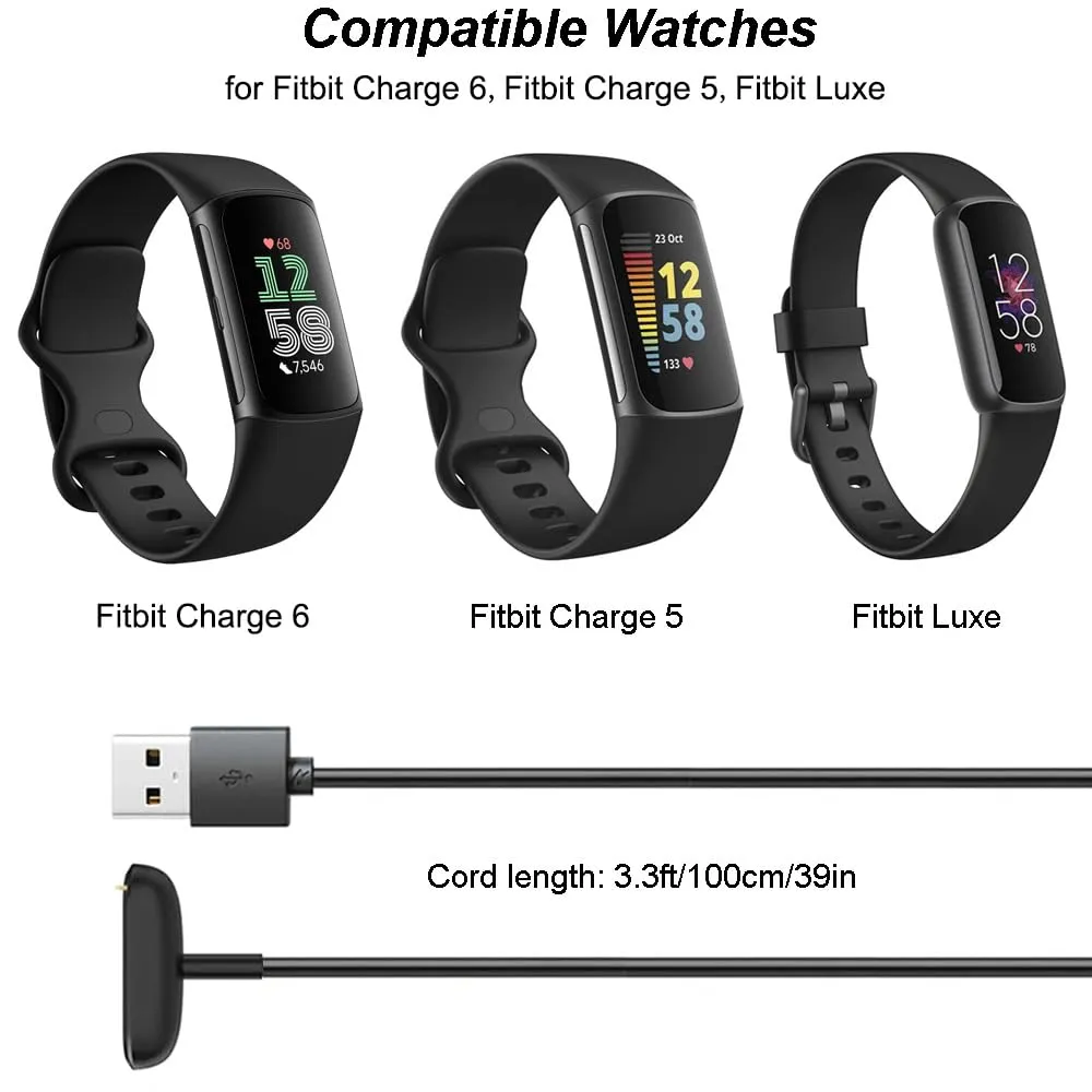 Charger for Fitbit Charge 6/5/Luxe, Replacement USB Charging Cable Cord for Fitbit Charge 5/6/Luxe Fitness Trackers [1m/3.3ft]