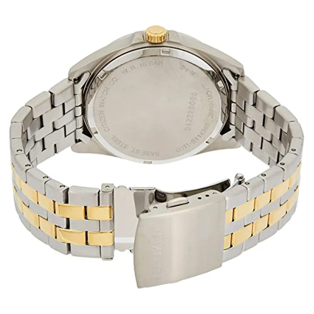 Citizen Men's Blue Dial Two Tone Silver Gold Band Stainless Steel Quartz Watch - BI5054-53L