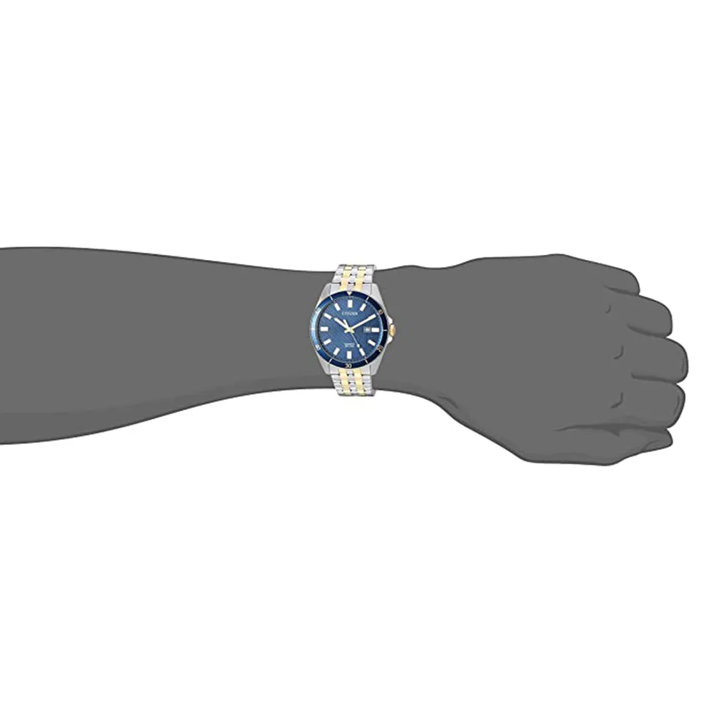 Citizen Men's Blue Dial Two Tone Silver Gold Band Stainless Steel Quartz Watch - BI5054-53L
