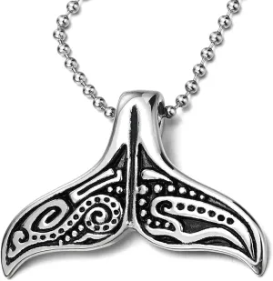 COOLSTEELANDBEYOND Stainless Steel Mens Women Vintage Whale Dolphin Tail Pendant Necklace with 23.6 inches Ball Chain
