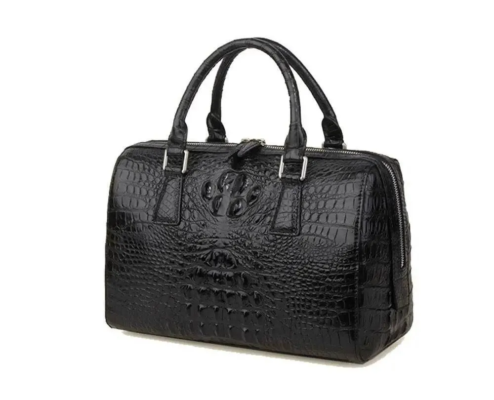 Crocodile Skin  Leather Boston Satchel Bags