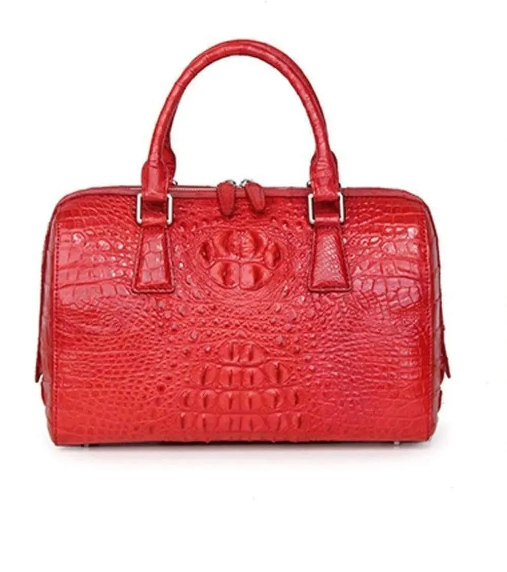 Crocodile Skin  Leather Boston Satchel Bags