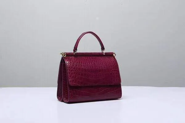 Crocodile Top Handle Bag Wine Red