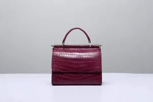Crocodile Top Handle Bag Wine Red