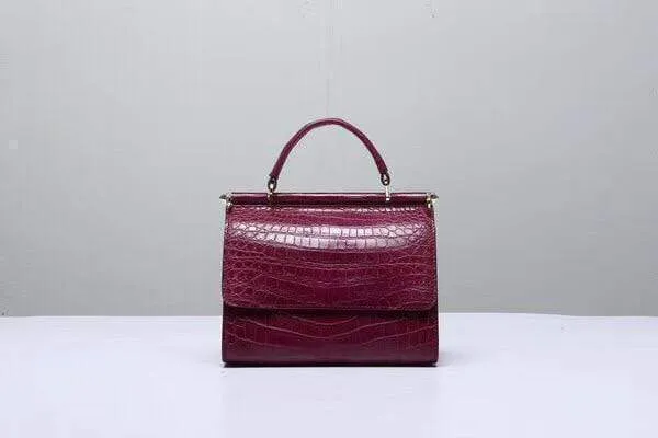 Crocodile Top Handle Bag Wine Red