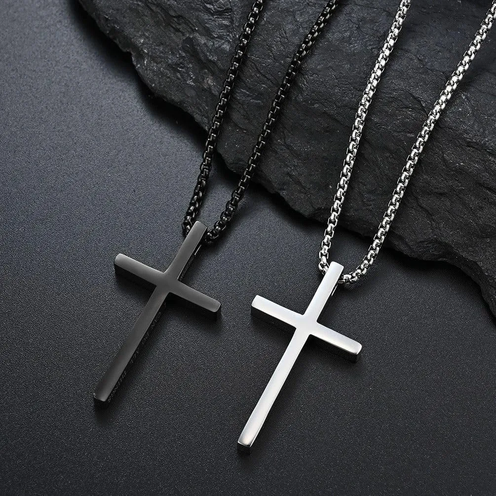 Cross Necklace for Men, Silver Black Gold Stainless Steel Plain Cross Pendant Necklace for Men Box Chain