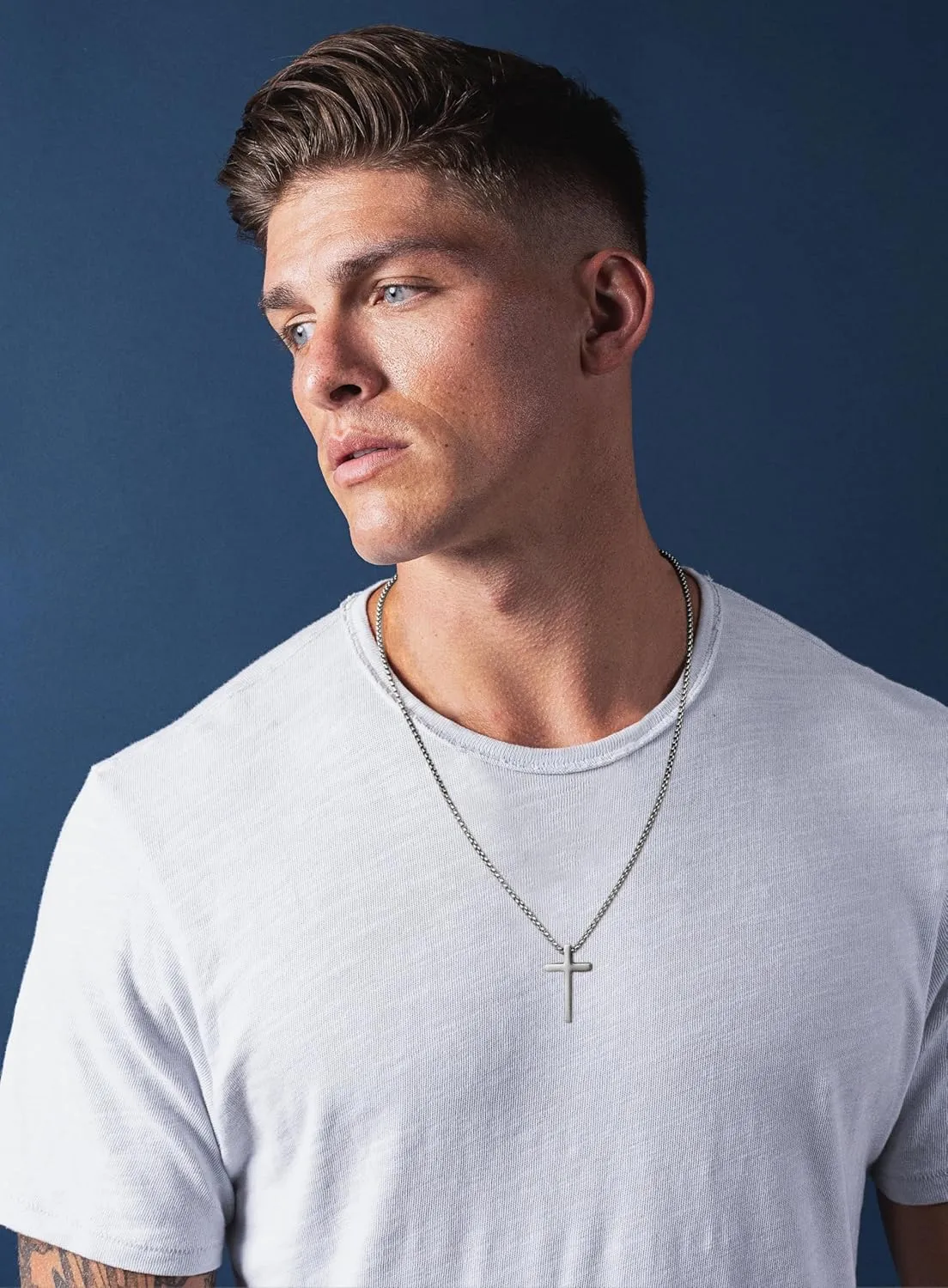 Cross Necklace for Men, Silver Black Gold Stainless Steel Plain Cross Pendant Necklace for Men Box Chain