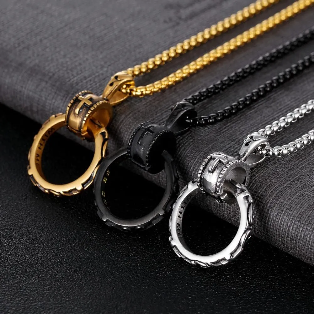 Cross Ring Pendant Necklace Stainless Steel Pendant Necklace for Men Women Best Friend Necklaces