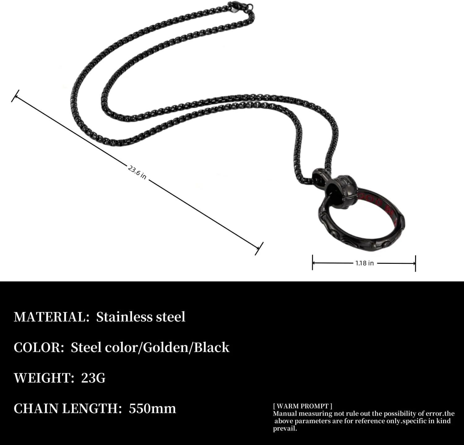 Cross Ring Pendant Necklace Stainless Steel Pendant Necklace for Men Women Best Friend Necklaces