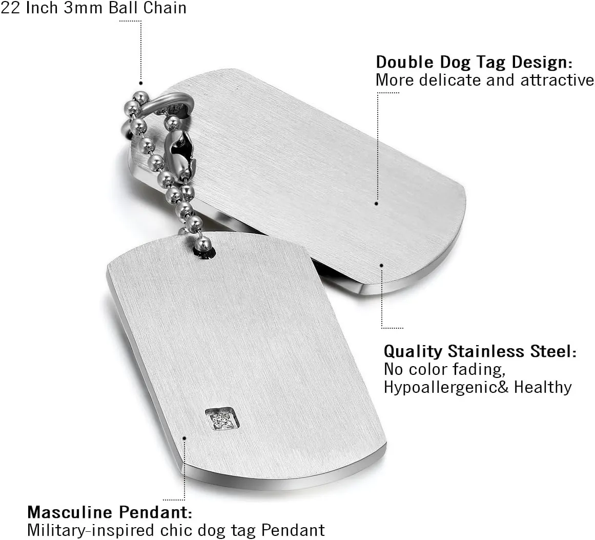 Cupimatch Mens Army Style Stainless Steel Double Dog Tag Pendant Necklace with 22" Chain Silver