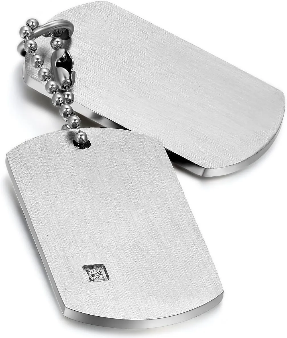 Cupimatch Mens Army Style Stainless Steel Double Dog Tag Pendant Necklace with 22" Chain Silver