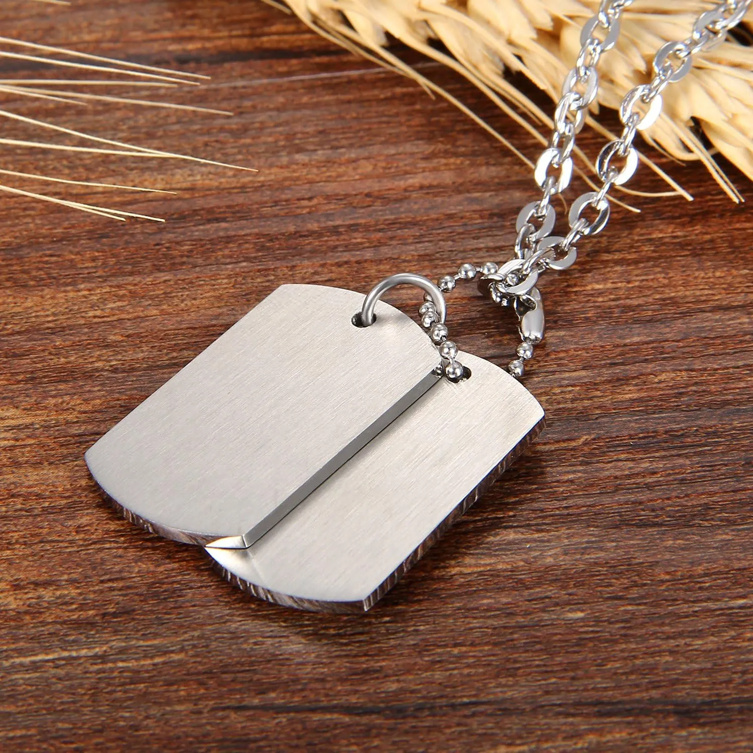 Cupimatch Mens Army Style Stainless Steel Double Dog Tag Pendant Necklace with 22" Chain Silver