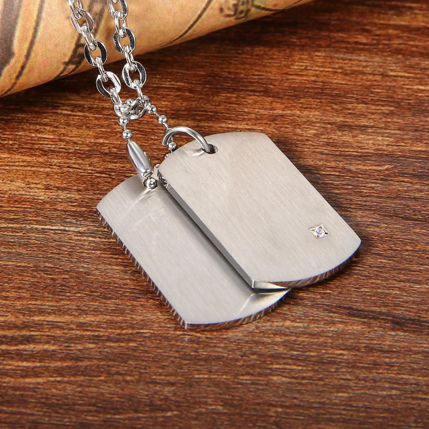 Cupimatch Mens Army Style Stainless Steel Double Dog Tag Pendant Necklace with 22" Chain Silver