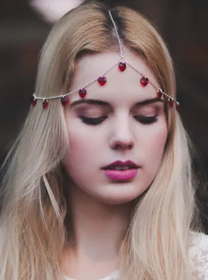Doubnine Red Heart Head Piece Crystal Bohemian Hair Accessory Headband Headpiece Halloween Christmas Hair Piece for Women