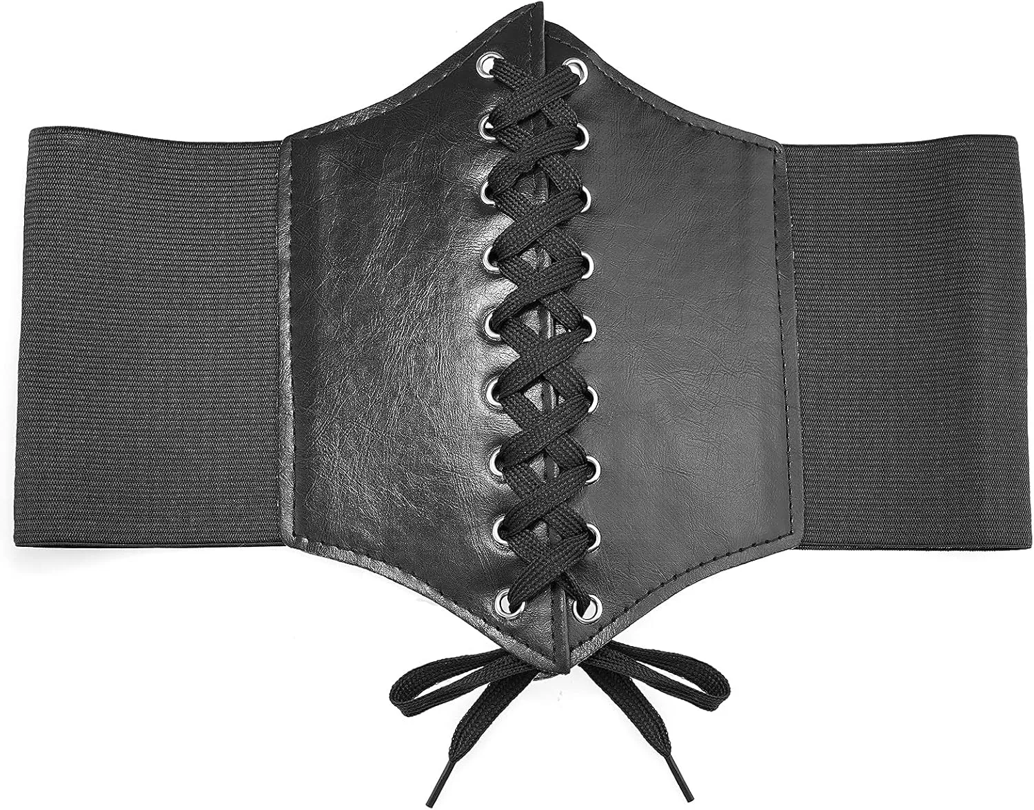 DTWAWA Black Corset Belts for Women, Wide Elastic Tied Leather Waspie Waist Belt for Girls Dresses