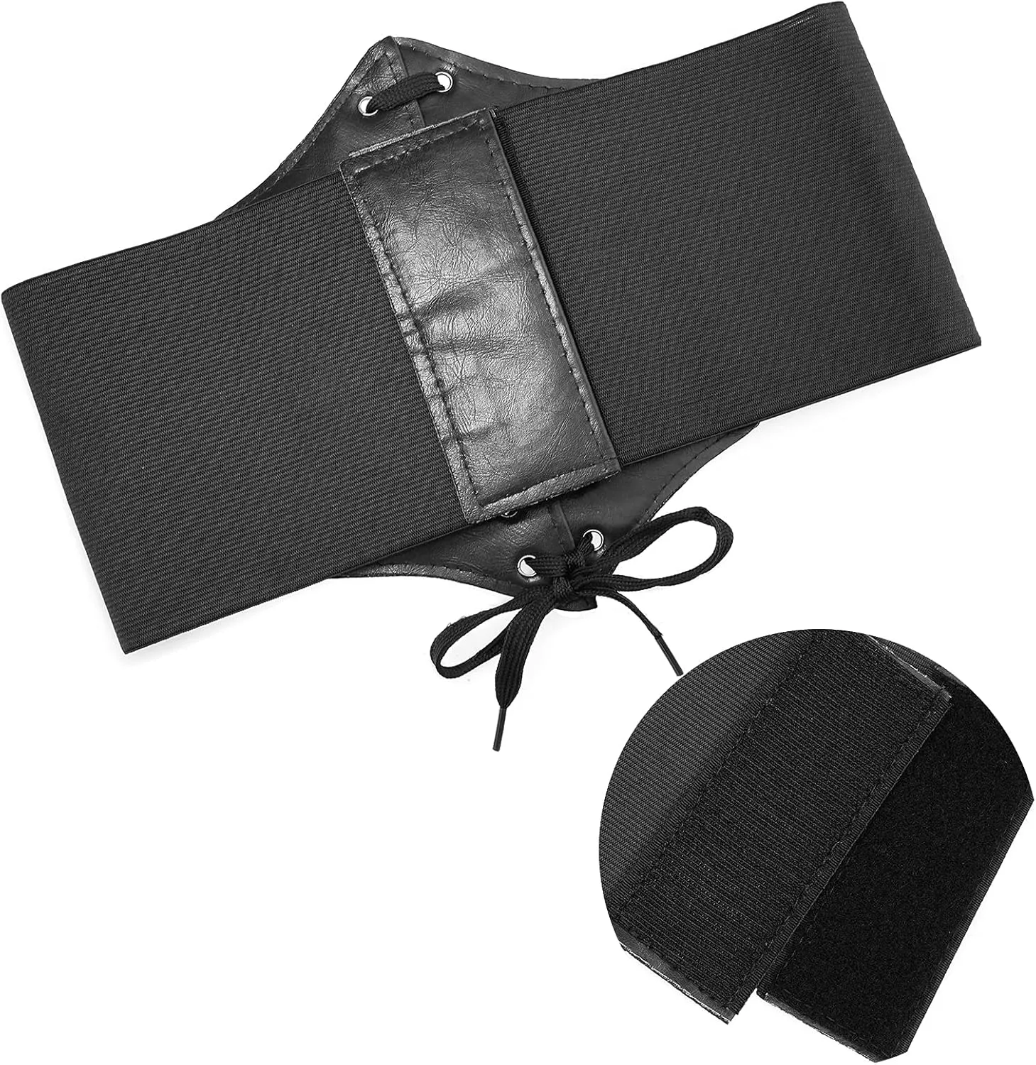 DTWAWA Black Corset Belts for Women, Wide Elastic Tied Leather Waspie Waist Belt for Girls Dresses