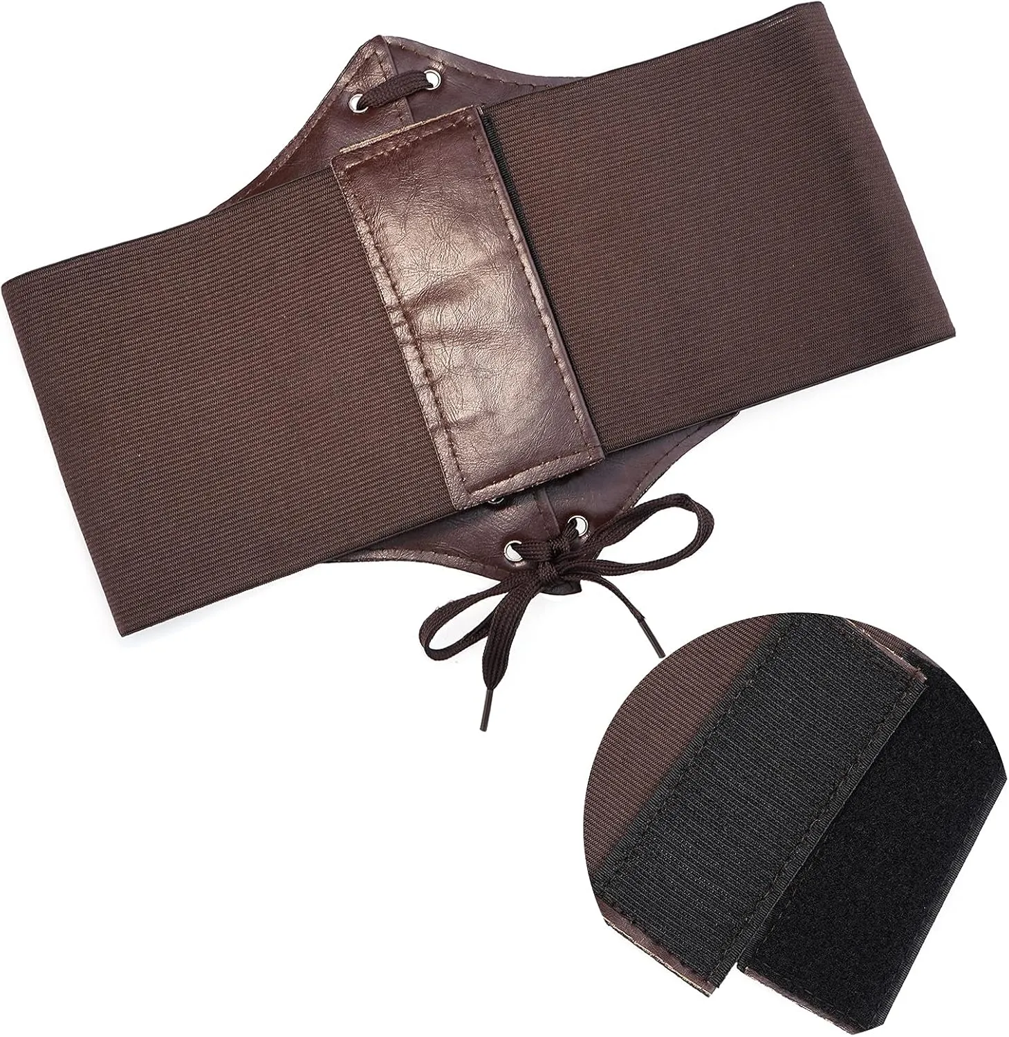 DTWAWA Black Corset Belts for Women, Wide Elastic Tied Leather Waspie Waist Belt for Girls Dresses
