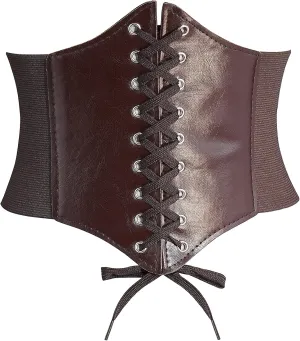 DTWAWA Black Corset Belts for Women, Wide Elastic Tied Leather Waspie Waist Belt for Girls Dresses