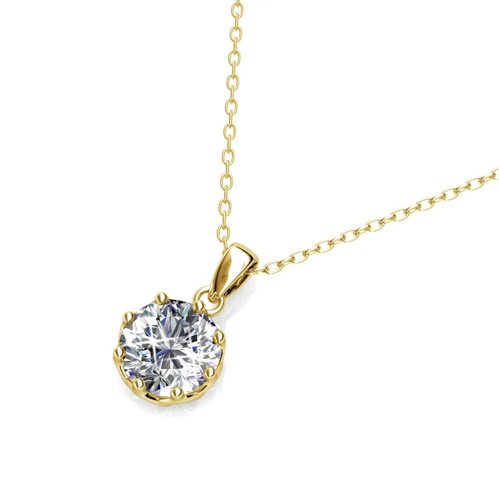 Eden 18k White Gold Plated Pendant Necklace with Solitaire Round Cut Swarovski Crystal