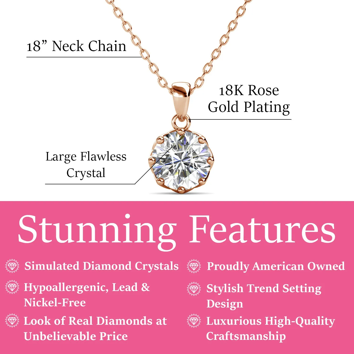 Eden 18k White Gold Plated Pendant Necklace with Solitaire Round Cut Swarovski Crystal
