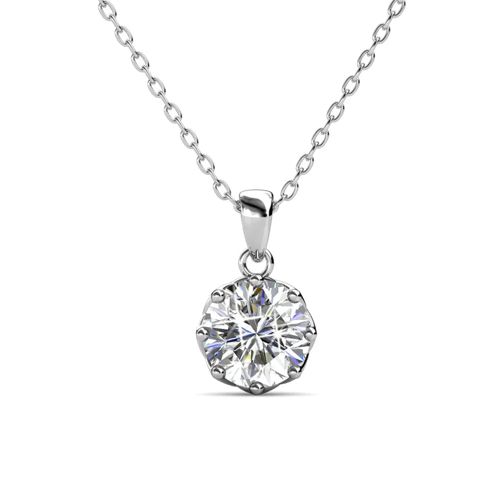 Eden 18k White Gold Plated Pendant Necklace with Solitaire Round Cut Swarovski Crystal