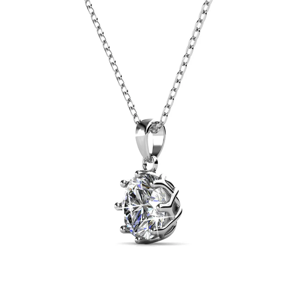 Eden 18k White Gold Plated Pendant Necklace with Solitaire Round Cut Swarovski Crystal