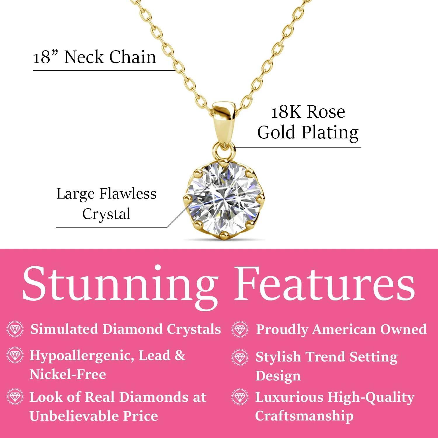 Eden 18k White Gold Plated Pendant Necklace with Solitaire Round Cut Swarovski Crystal