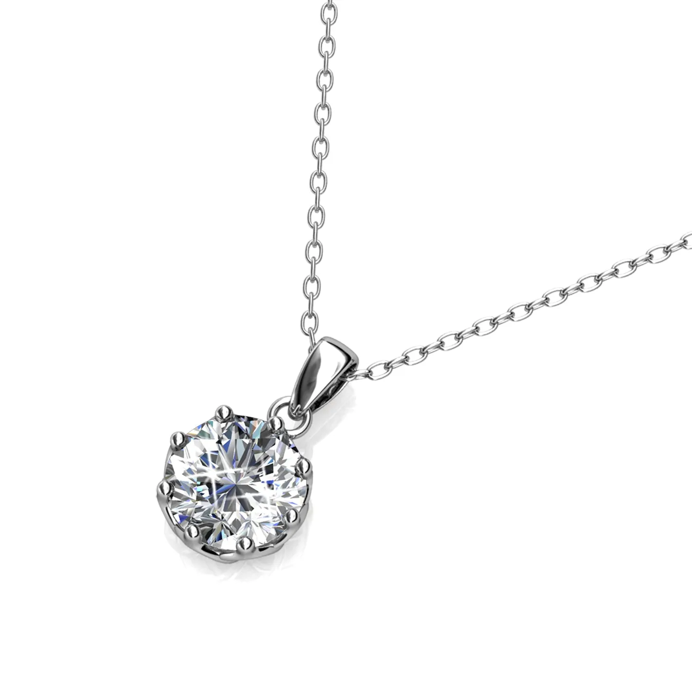 Eden 18k White Gold Plated Pendant Necklace with Solitaire Round Cut Swarovski Crystal
