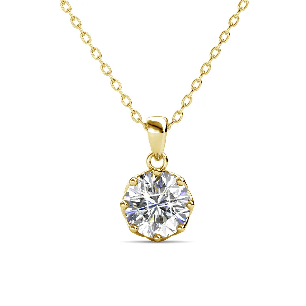 Eden 18k White Gold Plated Pendant Necklace with Solitaire Round Cut Swarovski Crystal