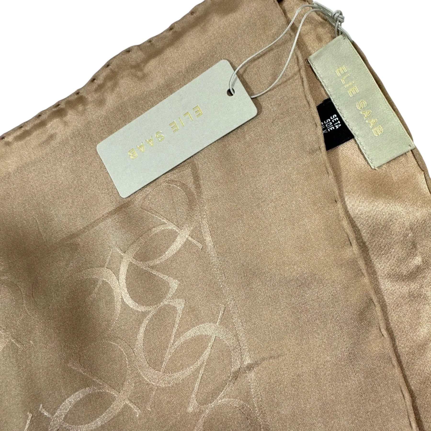Elie Saab Scarf Bronze Brown Logo Allover - Silk Designer Shawl