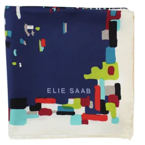Elie Saab Scarf Midnight Blue Multi Color Design - Twill Silk Square Foulard SALE