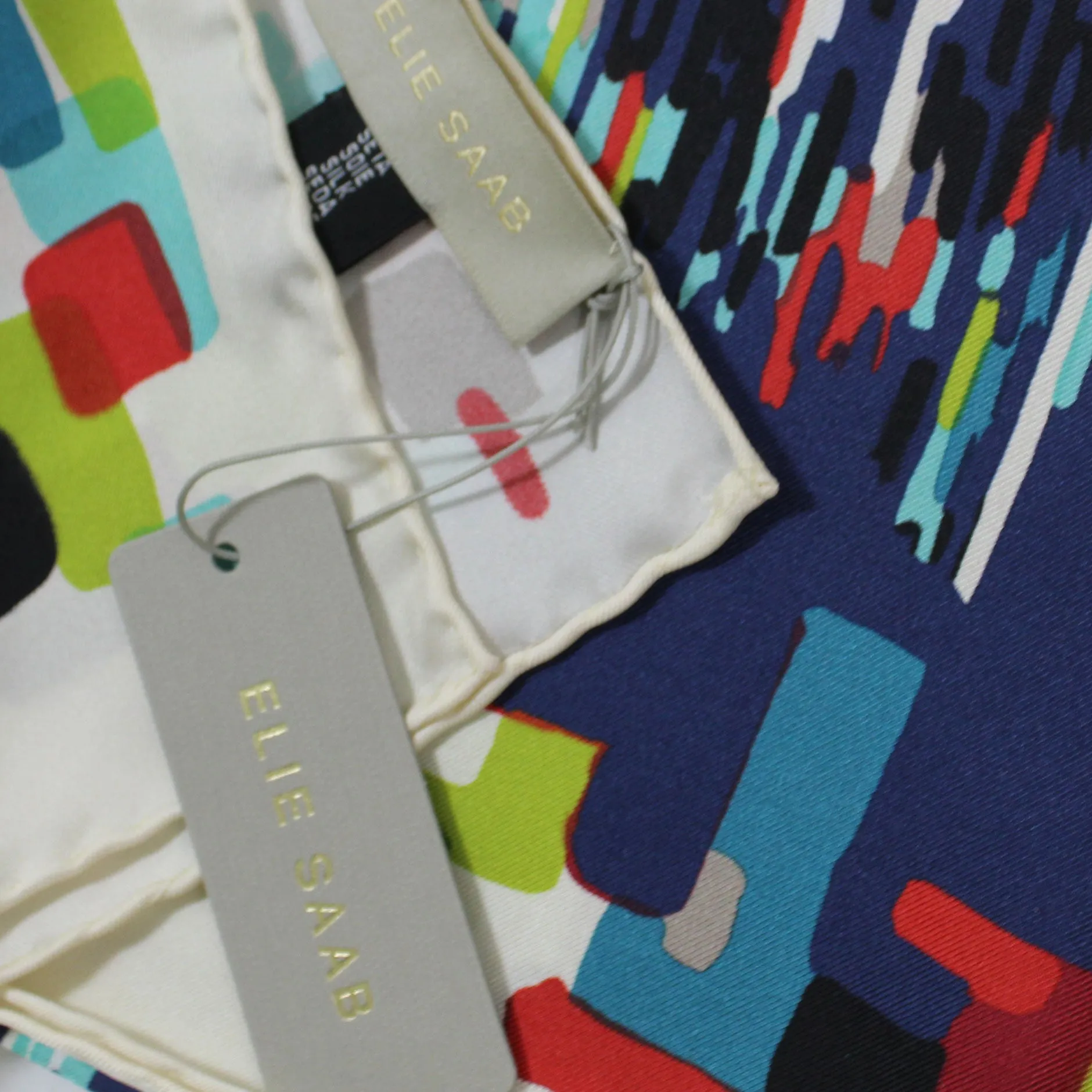 Elie Saab Scarf Midnight Blue Multi Color Design - Twill Silk Square Foulard SALE
